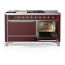 ILVE Majestic III 60-inch Dual Fuel Range with 5 Liquid Propane Burner, Griddle, French Top and Solid Door Electric Oven in Burgundy with Chrome Trim (UM60FSQNR3BUCLP)