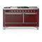 ILVE Majestic III 60-inch Dual Fuel Range with 5 Liquid Propane Burner, Griddle, French Top and Solid Door Electric Oven in Burgundy with Chrome Trim (UM60FSQNR3BUCLP)