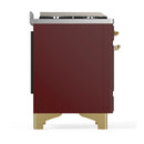 ILVE Majestic III 60-inch Dual Fuel Range with 7 Natural Gas Burner, Griddle, French Top and Solid Door Electric Oven in Burgundy with Brass Trim (UM60FSQNR3BUG)