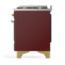 ILVE Majestic III 60-inch Dual Fuel Range with 7 Natural Gas Burner, Griddle, French Top and Solid Door Electric Oven in Burgundy with Brass Trim (UM60FSQNR3BUG)