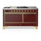 ILVE Majestic III 60-inch Dual Fuel Range with 7 Natural Gas Burner, Griddle, French Top and Solid Door Electric Oven in Burgundy with Brass Trim (UM60FSQNR3BUG)