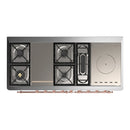 ILVE Majestic III 60-inch Dual Fuel Range with 7 Natural Gas Burner, Griddle, French Top and Solid Door Electric Oven in Burgundy with Copper Trim (UM60FSQNR3BUP)
