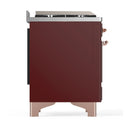 ILVE Majestic III 60-inch Dual Fuel Range with 7 Natural Gas Burner, Griddle, French Top and Solid Door Electric Oven in Burgundy with Copper Trim (UM60FSQNR3BUP)