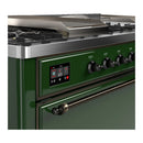 ILVE Majestic III 60-inch Dual Fuel Range with 7 Natural Gas Burner, Griddle, French Top and Solid Door Electric Oven in Emerald Green with Burnished Trim (UM60FSQNR3EGB)