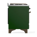 ILVE Majestic III 60-inch Dual Fuel Range with 7 Natural Gas Burner, Griddle, French Top and Solid Door Electric Oven in Emerald Green with Burnished Trim (UM60FSQNR3EGB)