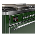 ILVE Majestic III 60-inch Dual Fuel Range with 5 Liquid Propane Burner, Griddle, French Top and Solid Door Electric Oven in Emerald Green with Chrome Trim (UM60FSQNR3EGCLP)