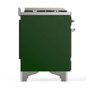 ILVE Majestic III 60-inch Dual Fuel Range with 7 Natural Gas Burner, Griddle, French Top and Solid Door Electric Oven in Emerald Green with Chrome Trim (UM60FSQNR3EGC)