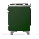 ILVE Majestic III 60-inch Dual Fuel Range with 7 Natural Gas Burner, Griddle, French Top and Solid Door Electric Oven in Emerald Green with Chrome Trim (UM60FSQNR3EGC)