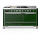 ILVE Majestic III 60-inch Dual Fuel Range with 7 Natural Gas Burner, Griddle, French Top and Solid Door Electric Oven in Emerald Green with Chrome Trim (UM60FSQNR3EGC)