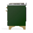 ILVE Majestic III 60-inch Dual Fuel Range with 5 Liquid Propane Burner, Griddle, French Top and Solid Door Electric Oven in Emerald Green with Brass Trim (UM60FSQNR3EGGLP)