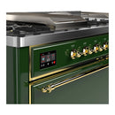 ILVE Majestic III 60-inch Dual Fuel Range with 7 Natural Gas Burner, Griddle, French Top and Solid Door Electric Oven in Emerald Green with Brass Trim (UM60FSQNR3EGG)