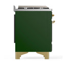 ILVE Majestic III 60-inch Dual Fuel Range with 7 Natural Gas Burner, Griddle, French Top and Solid Door Electric Oven in Emerald Green with Brass Trim (UM60FSQNR3EGG)
