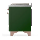 ILVE Majestic III 60-inch Dual Fuel Range with 5 Liquid Propane Burner, Griddle, French Top and Solid Door Electric Oven in Emerald Green with Copper Trim (UM60FSQNR3EGPLP)
