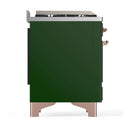 ILVE Majestic III 60-inch Dual Fuel Range with 7 Natural Gas Burner, Griddle, French Top and Solid Door Electric Oven in Emerald Green with Copper Trim (UM60FSQNR3EGP)