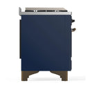 ILVE Majestic III 60-inch Dual Fuel Range with 7 Natural Gas Burner, Griddle, French Top and Solid Door Electric Oven in Midnight Blue with Burnished Trim (UM60FSQNR3MBB)