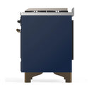 ILVE Majestic III 60-inch Dual Fuel Range with 7 Natural Gas Burner, Griddle, French Top and Solid Door Electric Oven in Midnight Blue with Burnished Trim (UM60FSQNR3MBB)