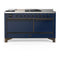 ILVE Majestic III 60-inch Dual Fuel Range with 7 Natural Gas Burner, Griddle, French Top and Solid Door Electric Oven in Midnight Blue with Burnished Trim (UM60FSQNR3MBB)