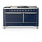 ILVE Majestic III 60-inch Dual Fuel Range with 5 Liquid Propane Burner, Griddle, French Top and Solid Door Electric Oven in Midnight Blue with Chrome Trim (UM60FSQNR3MBCLP)