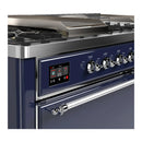 ILVE Majestic III 60-inch Dual Fuel Range with 7 Natural Gas Burner, Griddle, French Top and Solid Door Electric Oven in Midnight Blue with Chrome Trim (UM60FSQNR3MBC)