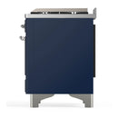 ILVE Majestic III 60-inch Dual Fuel Range with 7 Natural Gas Burner, Griddle, French Top and Solid Door Electric Oven in Midnight Blue with Chrome Trim (UM60FSQNR3MBC)