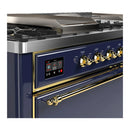 ILVE Majestic III 60-inch Dual Fuel Range with 7 Natural Gas Burner, Griddle, French Top and Solid Door Electric Oven in Blue Grey with Brass Trim (UM60FSQNR3MBG)