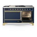 ILVE Majestic III 60-inch Dual Fuel Range with 7 Natural Gas Burner, Griddle, French Top and Solid Door Electric Oven in Blue Grey with Brass Trim (UM60FSQNR3MBG)