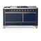 ILVE Majestic III 60-inch Dual Fuel Range with 5 Liquid Propane Burner, Griddle, French Top and Solid Door Electric Oven in Midnight Blue with Copper Trim (UM60FSQNR3MBPLP)