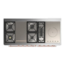 ILVE Majestic III 60-inch Dual Fuel Range with 7 Natural Gas Burner, Griddle, French Top and Solid Door Electric Oven in Midnight Blue with Copper Trim (UM60FSQNR3MBP)
