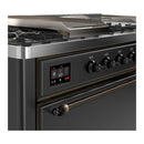 ILVE Majestic III 60-inch Dual Fuel Range with 7 Natural Gas Burner, Griddle, French Top and Solid Door Electric Oven in Graphite Matte with Burnished Trim (UM60FSQNR3MGB)