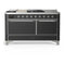ILVE Majestic III 60-inch Dual Fuel Range with 7 Natural Gas Burner, Griddle, French Top and Solid Door Electric Oven in Graphite Matte with Chrome Trim (UM60FSQNR3MGC)