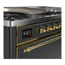 ILVE Majestic III 60-inch Dual Fuel Range with 7 Natural Gas Burner, Griddle, French Top and Solid Door Electric Oven in Graphite Matte with Brass Trim (UM60FSQNR3MGG)