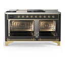 ILVE Majestic III 60-inch Dual Fuel Range with 7 Natural Gas Burner, Griddle, French Top and Solid Door Electric Oven in Graphite Matte with Brass Trim (UM60FSQNR3MGG)