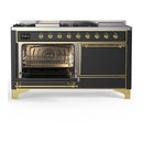 ILVE Majestic III 60-inch Dual Fuel Range with 7 Natural Gas Burner, Griddle, French Top and Solid Door Electric Oven in Graphite Matte with Brass Trim (UM60FSQNR3MGG)