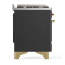 ILVE Majestic III 60-inch Dual Fuel Range with 7 Natural Gas Burner, Griddle, French Top and Solid Door Electric Oven in Graphite Matte with Brass Trim (UM60FSQNR3MGG)