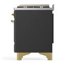 ILVE Majestic III 60-inch Dual Fuel Range with 7 Natural Gas Burner, Griddle, French Top and Solid Door Electric Oven in Graphite Matte with Brass Trim (UM60FSQNR3MGG)
