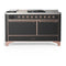 ILVE Majestic III 60-inch Dual Fuel Range with 7 Natural Gas Burner, Griddle, French Top and Solid Door Electric Oven in Graphite Matte with Copper Trim (UM60FSQNR3MGP)