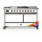 ILVE Majestic III 60-inch Dual Fuel Range with 7 Natural Gas Burner, Griddle, French Top and Solid Door Electric Oven in RAL with Burnished Trim (UM60FSQNR3RAB)