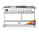 ILVE Majestic III 60-inch Dual Fuel Range with 7 Natural Gas Burner, Griddle, French Top and Solid Door Electric Oven in RAL with Chrome Trim (UM60FSQNR3RAC)