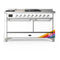 ILVE Majestic III 60-inch Dual Fuel Range with 7 Natural Gas Burner, Griddle, French Top and Solid Door Electric Oven in RAL with Chrome Trim (UM60FSQNR3RAC)