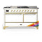ILVE Majestic III 60-inch Dual Fuel Range with 7 Natural Gas Burner, Griddle, French Top and Solid Door Electric Oven in RAL with Brass Trim (UM60FSQNR3RAG)