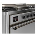 ILVE Majestic III 60-inch Dual Fuel Range with 7 Natural Gas Burner, Griddle, French Top and Solid Door Electric Oven in Stainless Steel with Burnished Trim (UM60FSQNR3SSB)