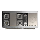ILVE Majestic III 60-inch Dual Fuel Range with 7 Natural Gas Burner, Griddle, French Top and Solid Door Electric Oven in Stainless Steel with Burnished Trim (UM60FSQNR3SSB)