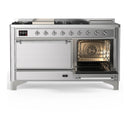 ILVE Majestic III 60-inch Dual Fuel Range with 5 Liquid Propane Burner, Griddle, French Top and Solid Door Electric Oven in Stainless Steel with Chrome Trim (UM60FSQNR3SSCLP)