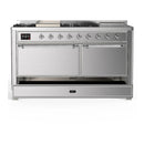 ILVE Majestic III 60-inch Dual Fuel Range with 5 Liquid Propane Burner, Griddle, French Top and Solid Door Electric Oven in Stainless Steel with Chrome Trim (UM60FSQNR3SSCLP)