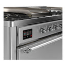 ILVE Majestic III 60-inch Dual Fuel Range with 7 Natural Gas Burner, Griddle, French Top and Solid Door Electric Oven in Stainless Steel with Chrome Trim (UM60FSQNR3SSC)