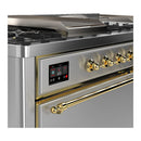 ILVE Majestic III 60-Inch Dual Fuel Range with 5 Liquid Propane Burner, Griddle, French Top and Solid Door Electric Oven in Stainless Steel with Brass Trim (UM60FSQNR3SSGLP)