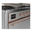 ILVE Majestic III 60-inch Dual Fuel Range with 7 Natural Gas Burner, Griddle, French Top and Solid Door Electric Oven in Stainless Steel with Copper Trim (UM60FSQNR3SSP)