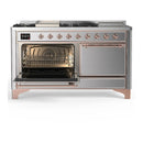 ILVE Majestic III 60-inch Dual Fuel Range with 7 Natural Gas Burner, Griddle, French Top and Solid Door Electric Oven in Stainless Steel with Copper Trim (UM60FSQNR3SSP)
