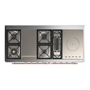 ILVE Majestic III 60-inch Dual Fuel Range with 7 Natural Gas Burner, Griddle, French Top and Solid Door Electric Oven in Stainless Steel with Copper Trim (UM60FSQNR3SSP)