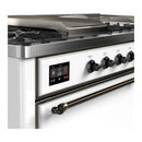 ILVE Majestic III 60-inch Dual Fuel Range with 5 Liquid Propane Burner, Griddle, French Top and Solid Door Electric Oven in White with Burnished Trim (UM60FSQNR3WHBLP)
